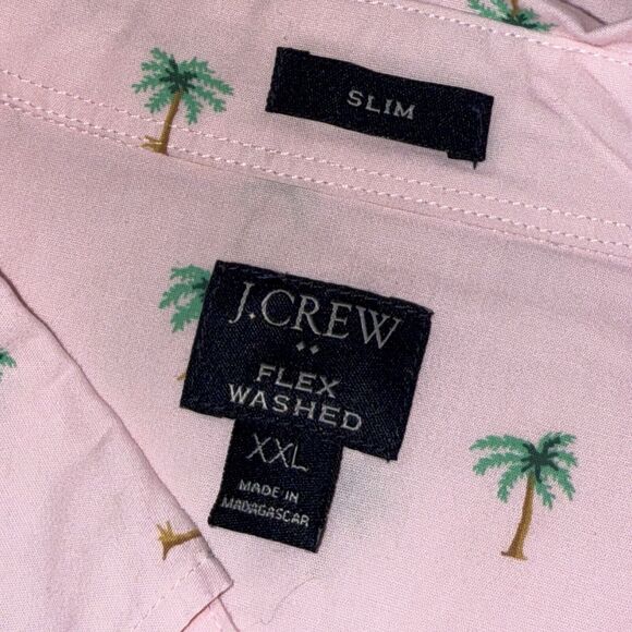 J. Crew Men’s Flex Washed Slim Casual Palm Tree Shirt Pink Size XXL - Picture 4 of 5